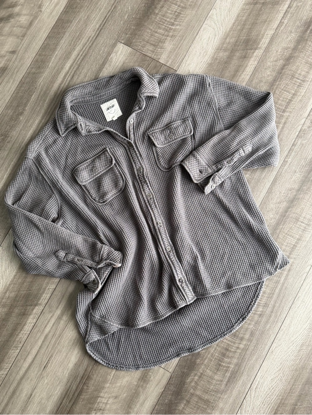 Aerie LumberJane Waffle Shirt in Smoked Gray Women’s Sz XS Oversized Cozy